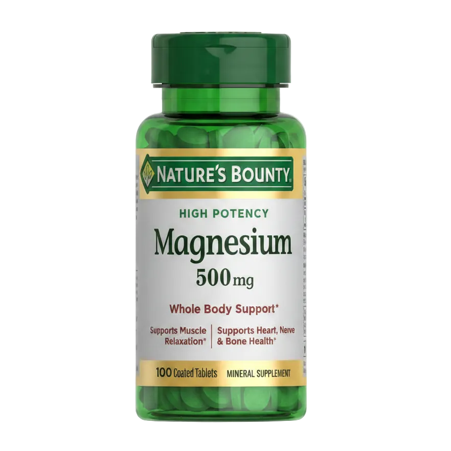 Nature's Bounty Magnesium 500mg 100 Coated Tablets - 100% Original Imported Supplement | MyVitaminHub