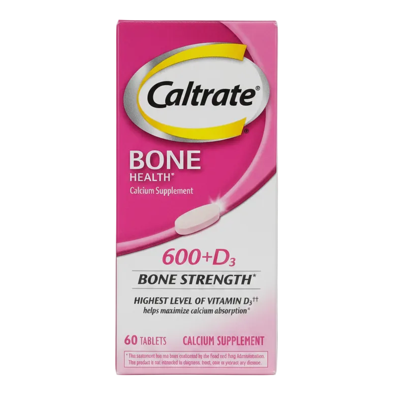 Front bottle of Caltrate 600+D3 Bone Strength 60 Tabs - Imported Bone Support Supplement | MyVitaminHub