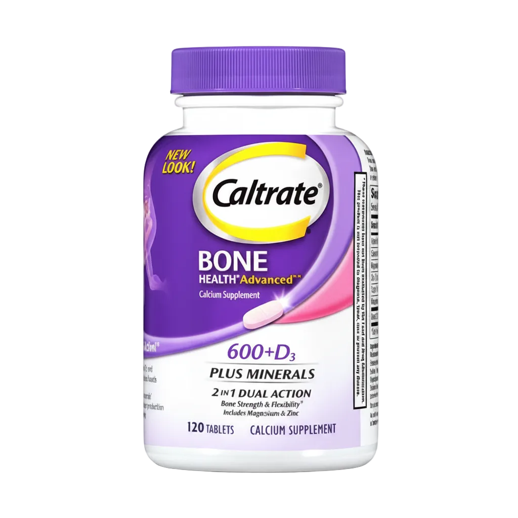 Front bottle of Caltrate 600+D3 Plus Minerals 120 Tabs - Imported Bone Support | MyVitaminHub