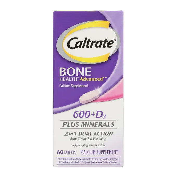 Front bottle of Caltrate 600+D3 Plus Minerals 60 Tabs - Imported Bone Support | MyVitaminHub