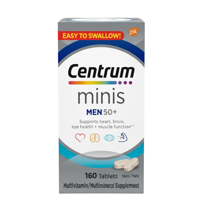 Front bottle of Centrum Minis Men 50+ Complete Daily Multivitamin 160 Tablets - 100% Original Imported | MyVitaminHub