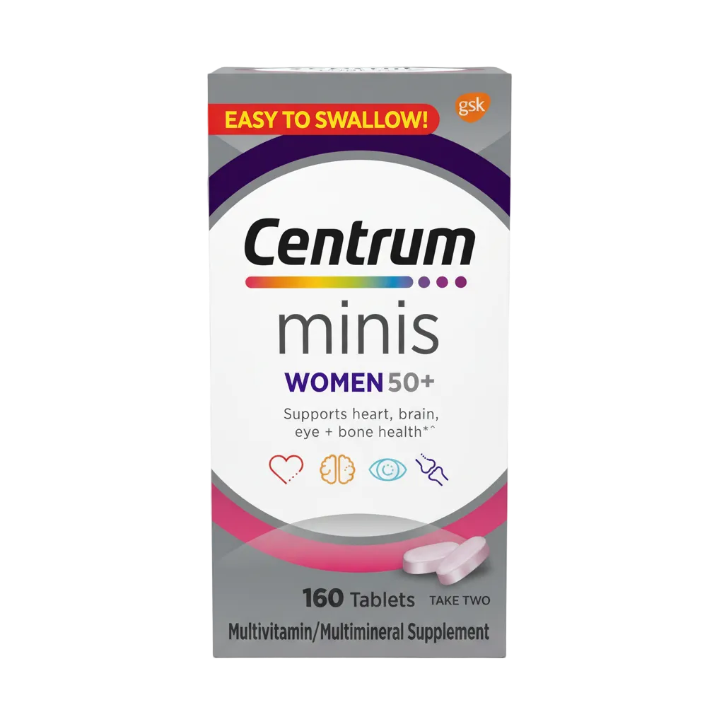 Front bottle of Centrum Minis Women 50+ Complete Daily Multivitamin 160 Tablets - 100% Original Imported | MyVitaminHub