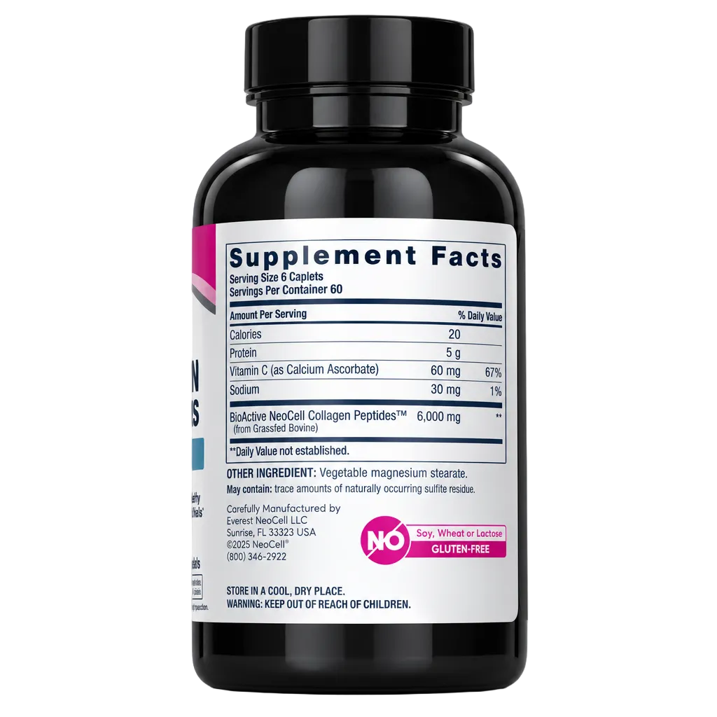 Back label showing Supplement Facts for NeoCell Grassfed Collagen Peptides + Vitamin C 360s - MyVitaminHub