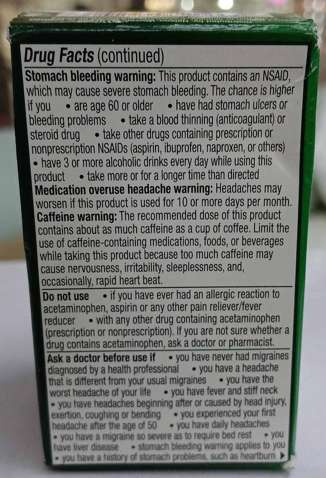 Excedrin Migraine Relief 24 Caplets - Drug Facts