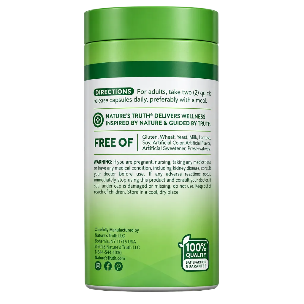 Nature's Truth Magnesium Glycinate Chelated 60 Capsules - Back
