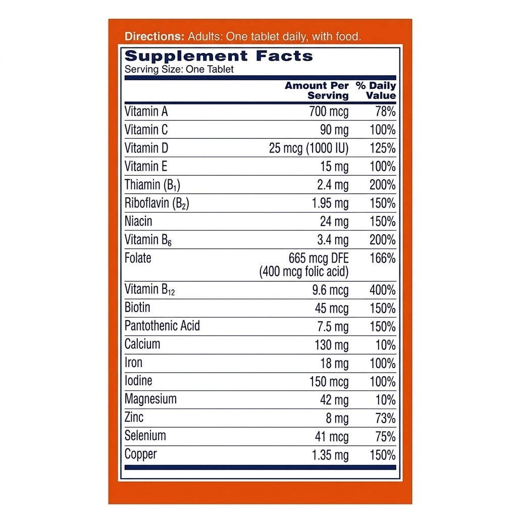 Back label showing Supplement Facts for One A Day Women's Complete Multivitamin 100 Tabs | MyVitaminHub