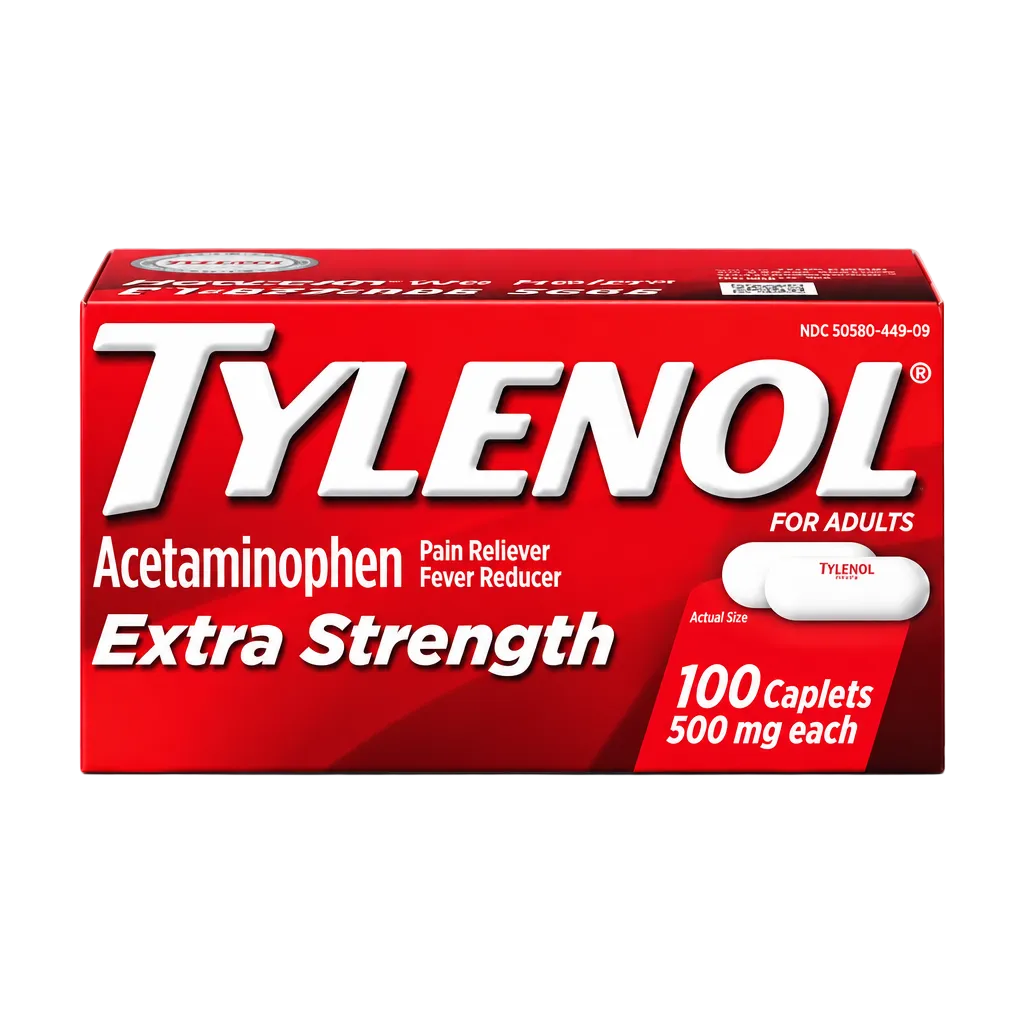 Tylenol Extra Strength Acetaminophen 500mg 100 Caplets box - Imported USA | MyVitaminHub