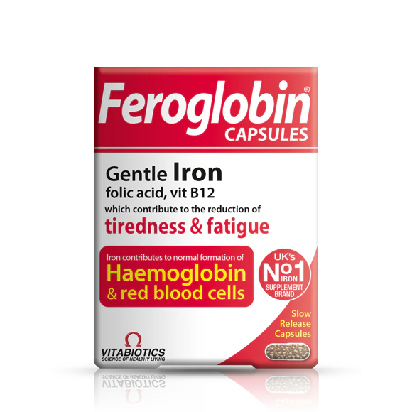 Front bottle of Vitabiotics Feroglobin Capsules 30 Count - Imported UK Supplement | MyVitaminHub