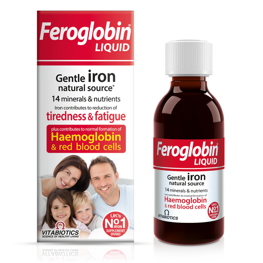 Front bottle of Vitabiotics Feroglobin Liquid 200ml - Imported UK Gentle Iron Honey Supplement | MyVitaminHub