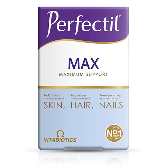 Front box of Vitabiotics Perfectil Max 84 Count - Imported UK Premium Beauty Supplement for Skin Hair & Nails | MyVitaminHub