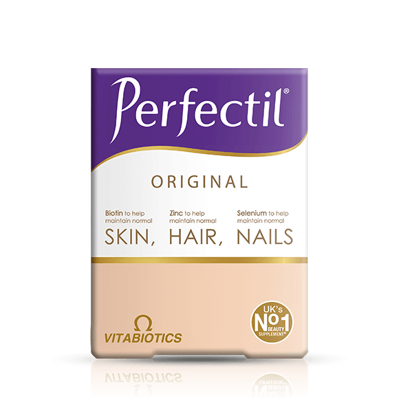 Front bottle of Vitabiotics Perfectil Original 30 Tabs - Imported UK Beauty Supplement for Skin Hair & Nails | MyVitaminHub