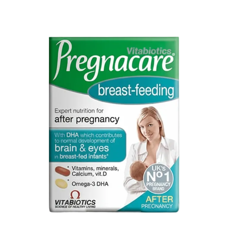 Front bottle of Vitabiotics Pregnacare Breast-feeding Dual Pack 84 Count -  Imported UK Postnatal Supplement | MyVitaminHub