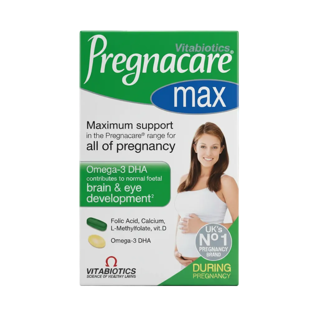 Front bottle of Vitabiotics Pregnacare Max Dual Pack 84 Count - Imported UK Premium Pregnancy Supplement | MyVitaminHub