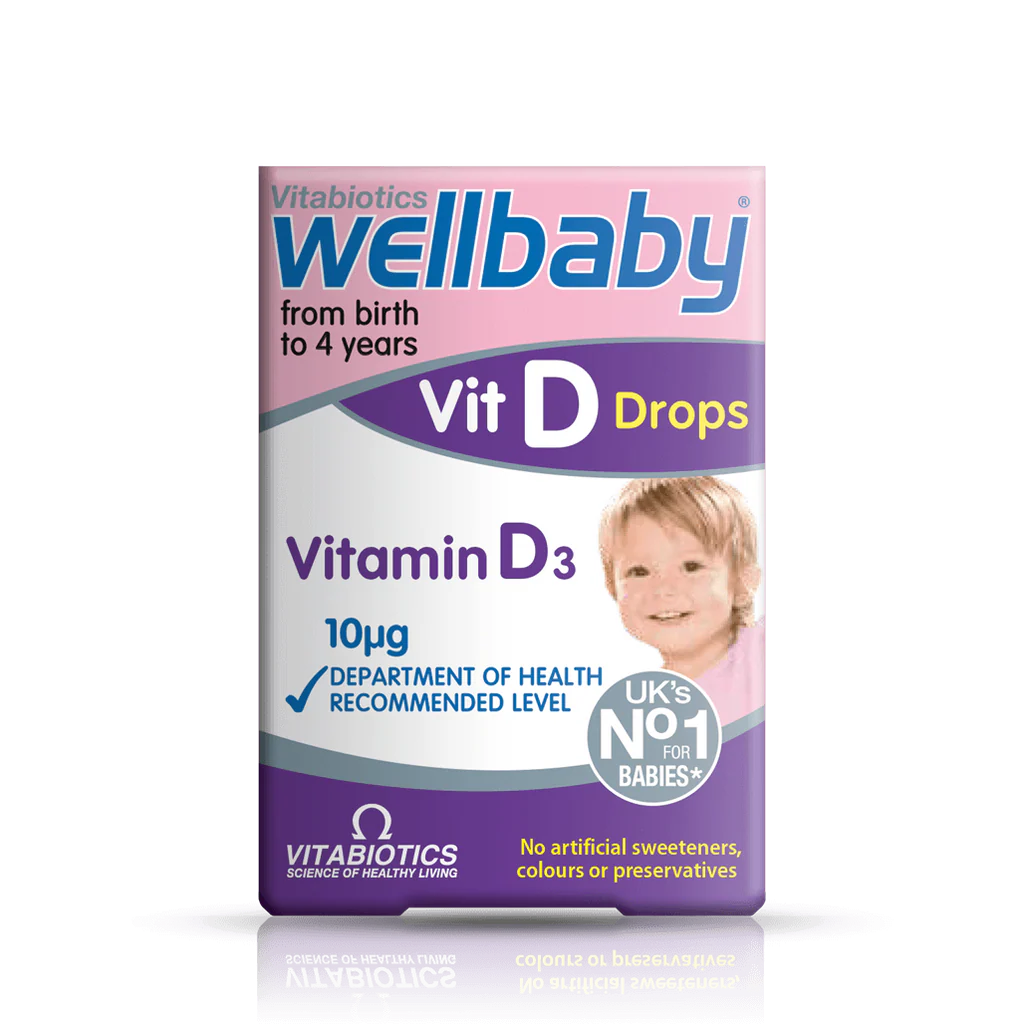 Front bottle of Vitabiotics Wellbaby Vit D Drops 30ml - Imported UK Baby Vitamin D3 Supplement | MyVitaminHub

