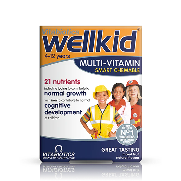 Front bottle of Vitabiotics Wellkid Smart Chewable 30 Count - Imported UK Children's Multivitamin | MyVitaminHub