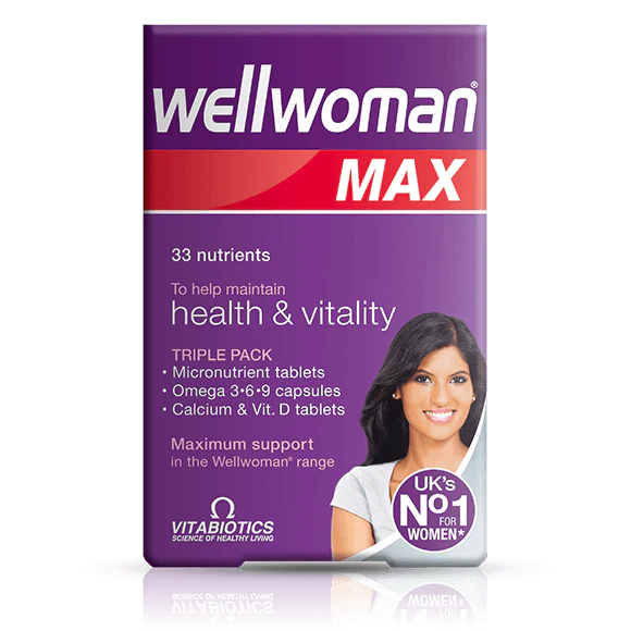 Front box of Vitabiotics Wellwoman Max 84 Count Triple Pack - Imported UK Women's Premium Multivitamin | MyVitaminHub